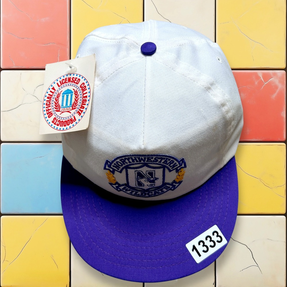 Vintage 90s Northwestern Wildcats Snapback Hat University Square Deadstock NCAA - Picture 2 of 8
